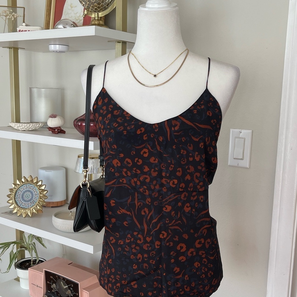 Nine West Navy Blue and rustic orange leopard blouse Size XXL
